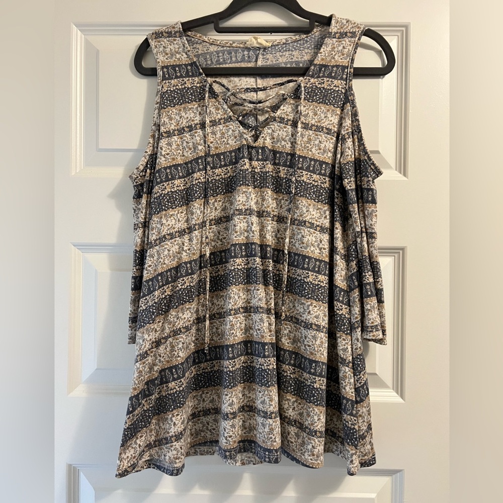 Boho Patterned Cold Shoulder Top